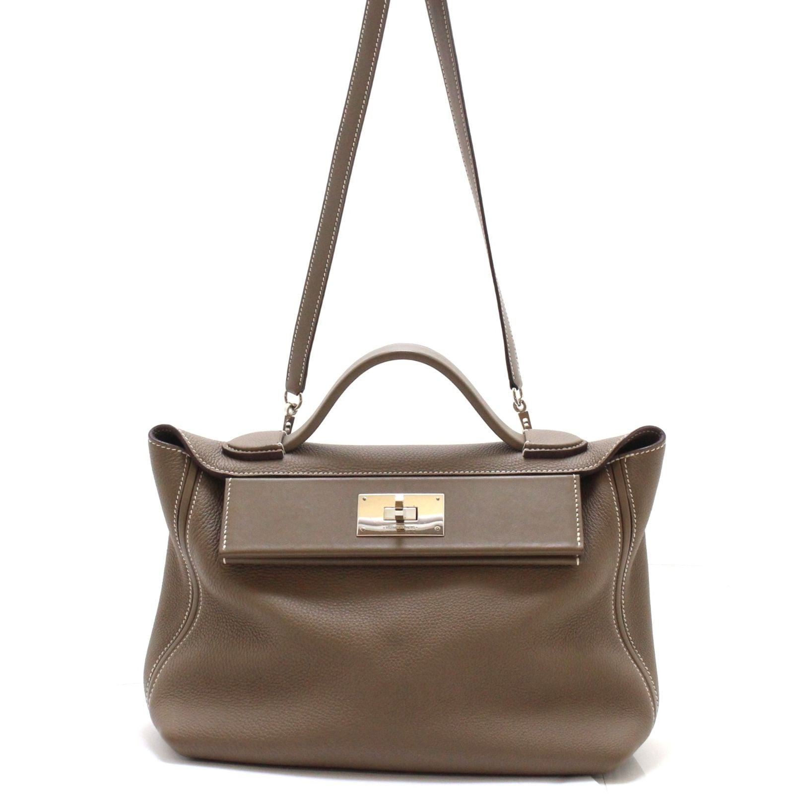 Hermes Sac Vanquatre 29 24/24 Shoulder Bag Evercolor Veau Swift Etoupe Palladium — view 2
