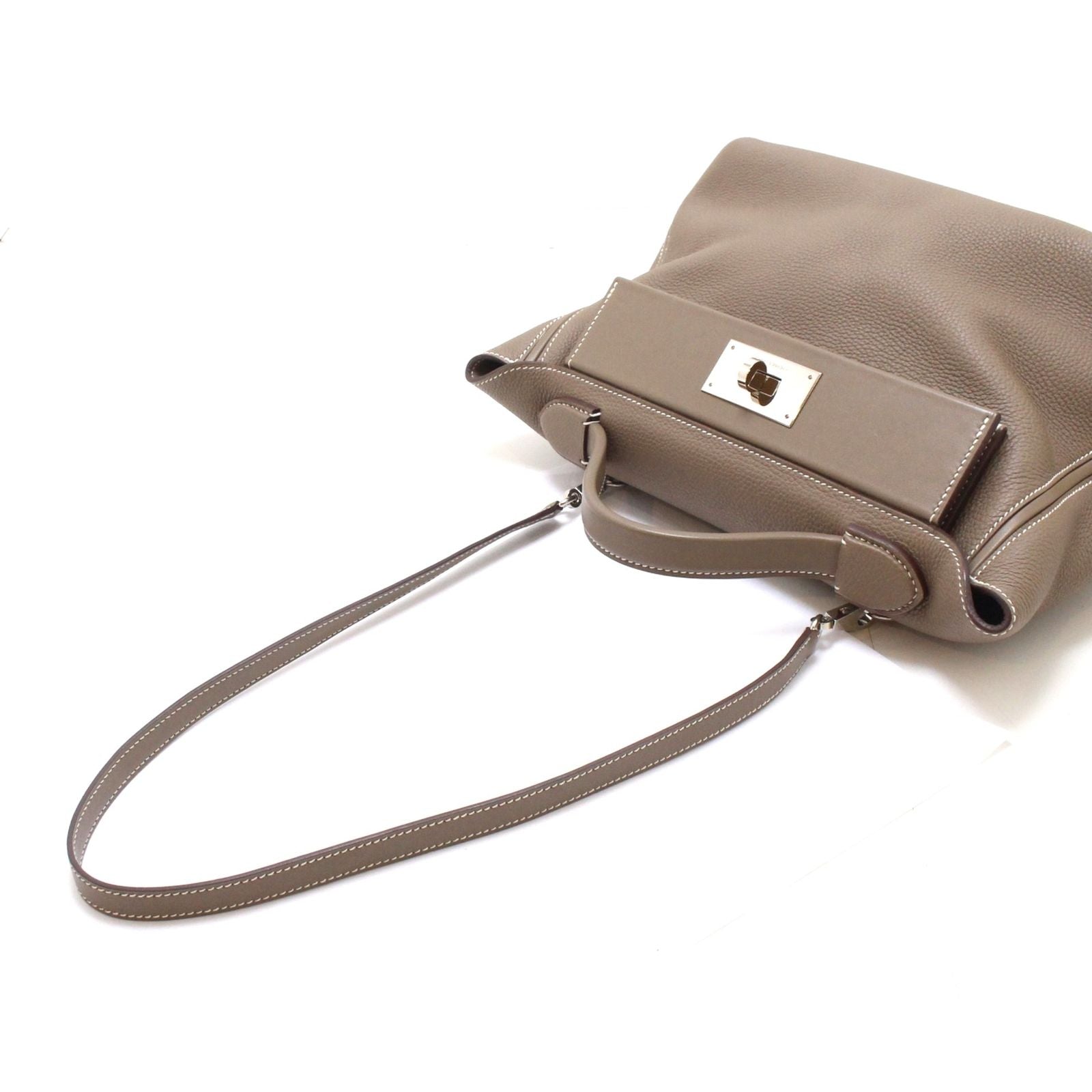 Hermes Sac Vanquatre 29 24/24 Shoulder Bag Evercolor Veau Swift Etoupe Palladium — view 6