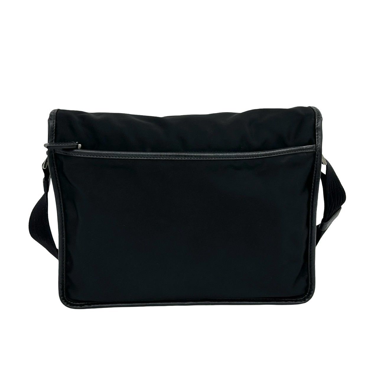 Prada Triangle Logo Tessuto Nylon Saffiano Leather Shoulder Bag Crossbody Black — view 3