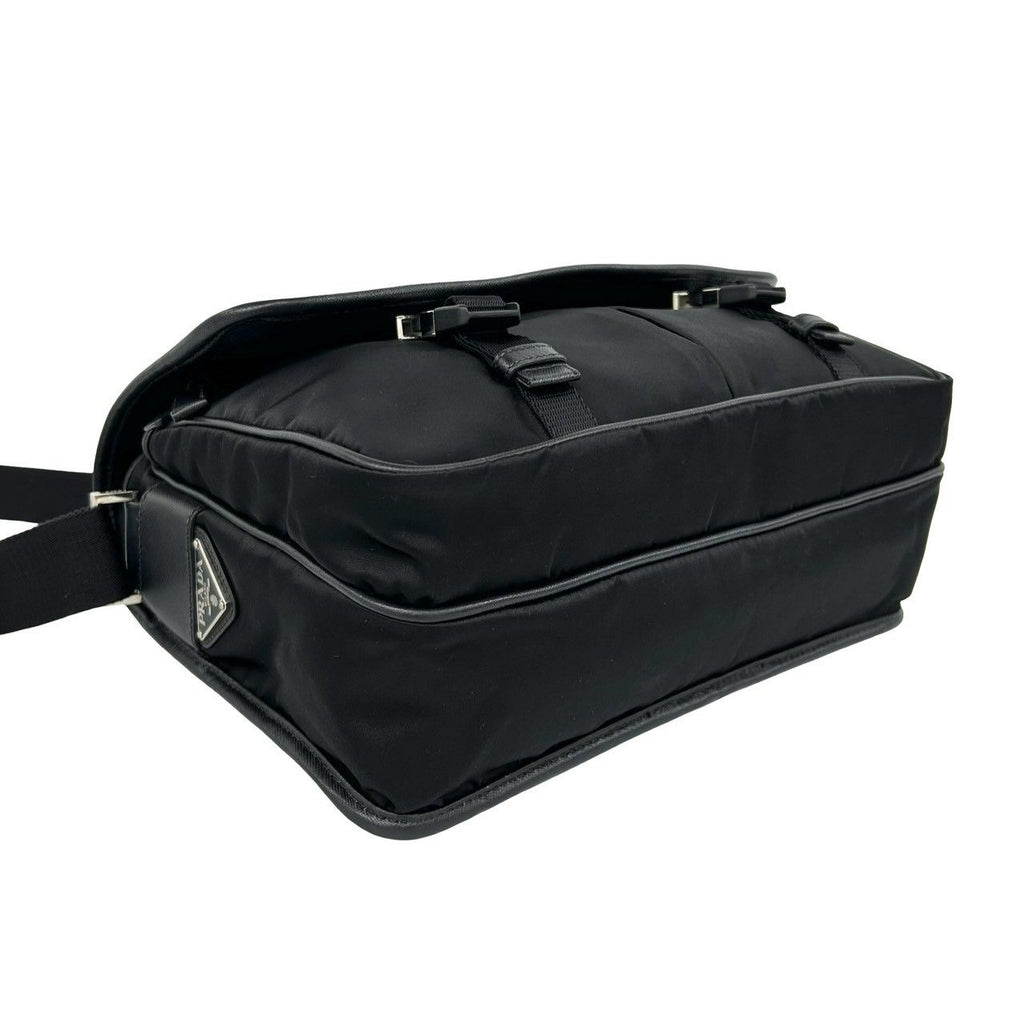 Prada Triangle Logo Tessuto Nylon Saffiano Leather Shoulder Bag Crossbody Black — view 7