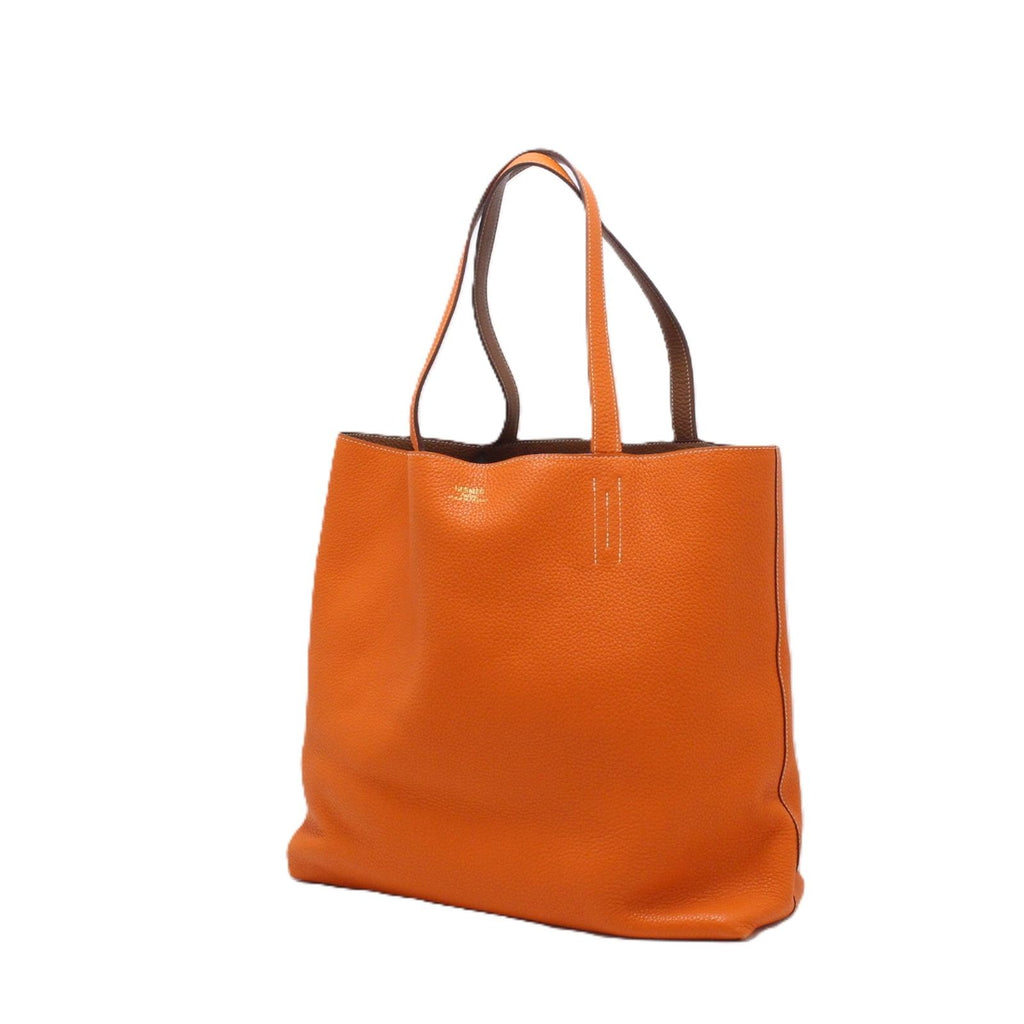 Hermes Double Sens 45 Reversible Tote Bag Taurillon Clemence Orange Gold — view 2