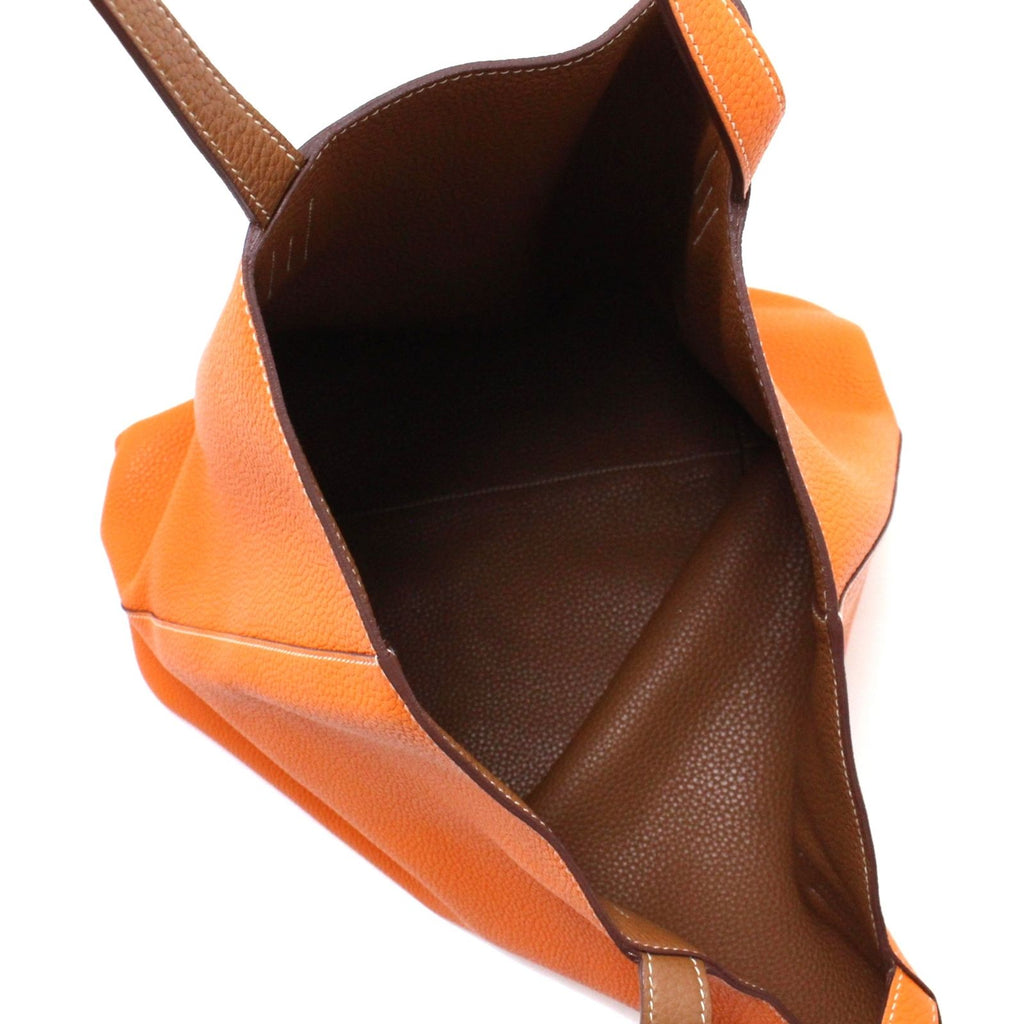 Hermes Double Sens 45 Reversible Tote Bag Taurillon Clemence Orange Gold — view 8