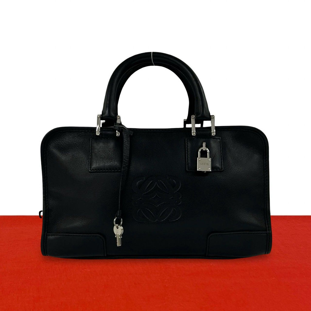 Loewe Amazona 28 Anagram Logo Leather Mini Boston Bag Tote Black
