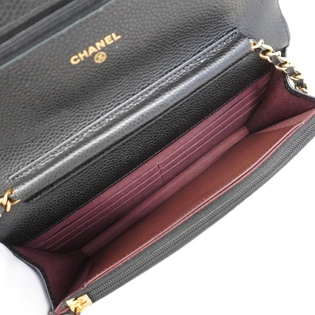 Chanel Wallet on Chain Quilted Caviar Leather Black Gold Shoulder Bag — view 4