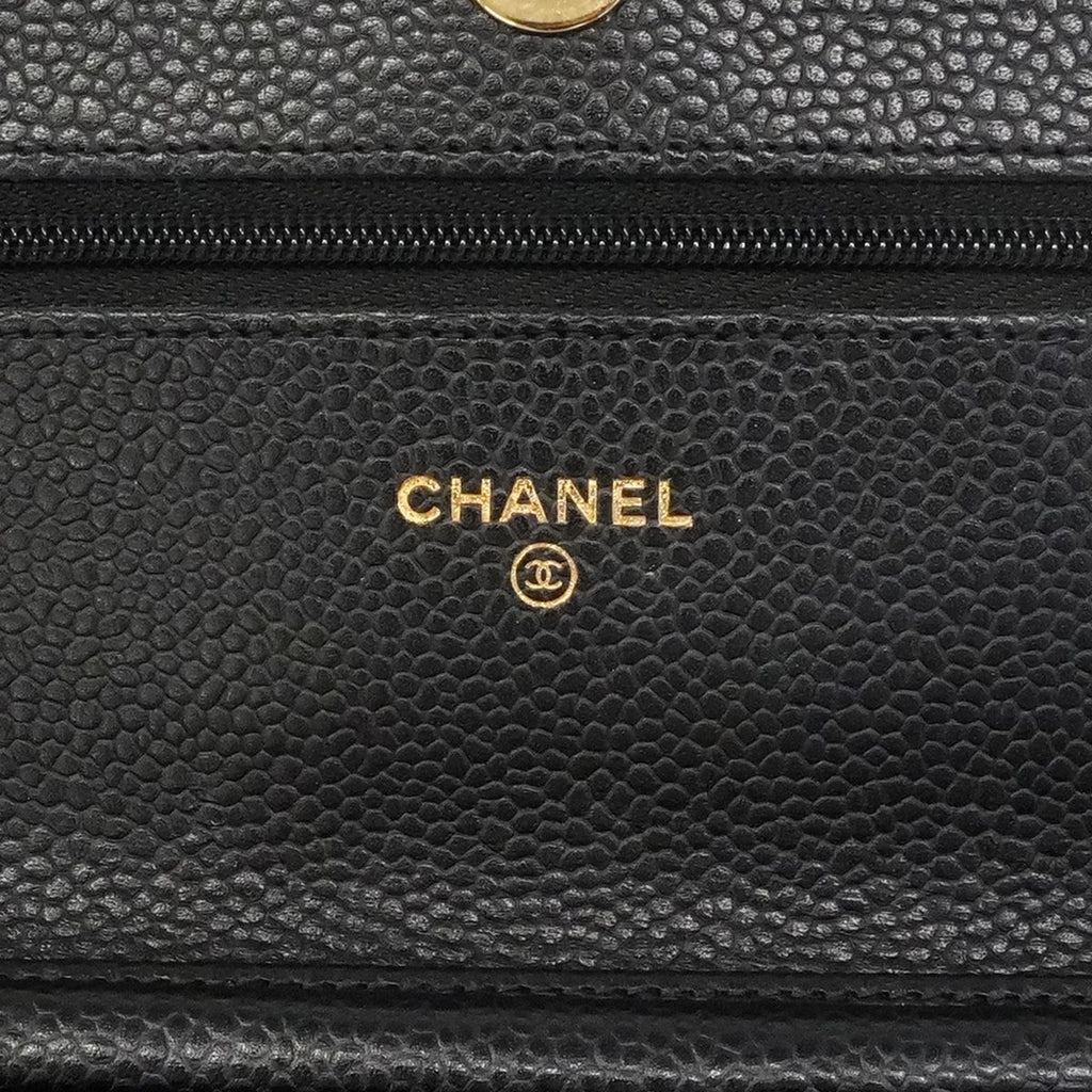Chanel Wallet on Chain Quilted Caviar Leather Black Gold Shoulder Bag — view 5