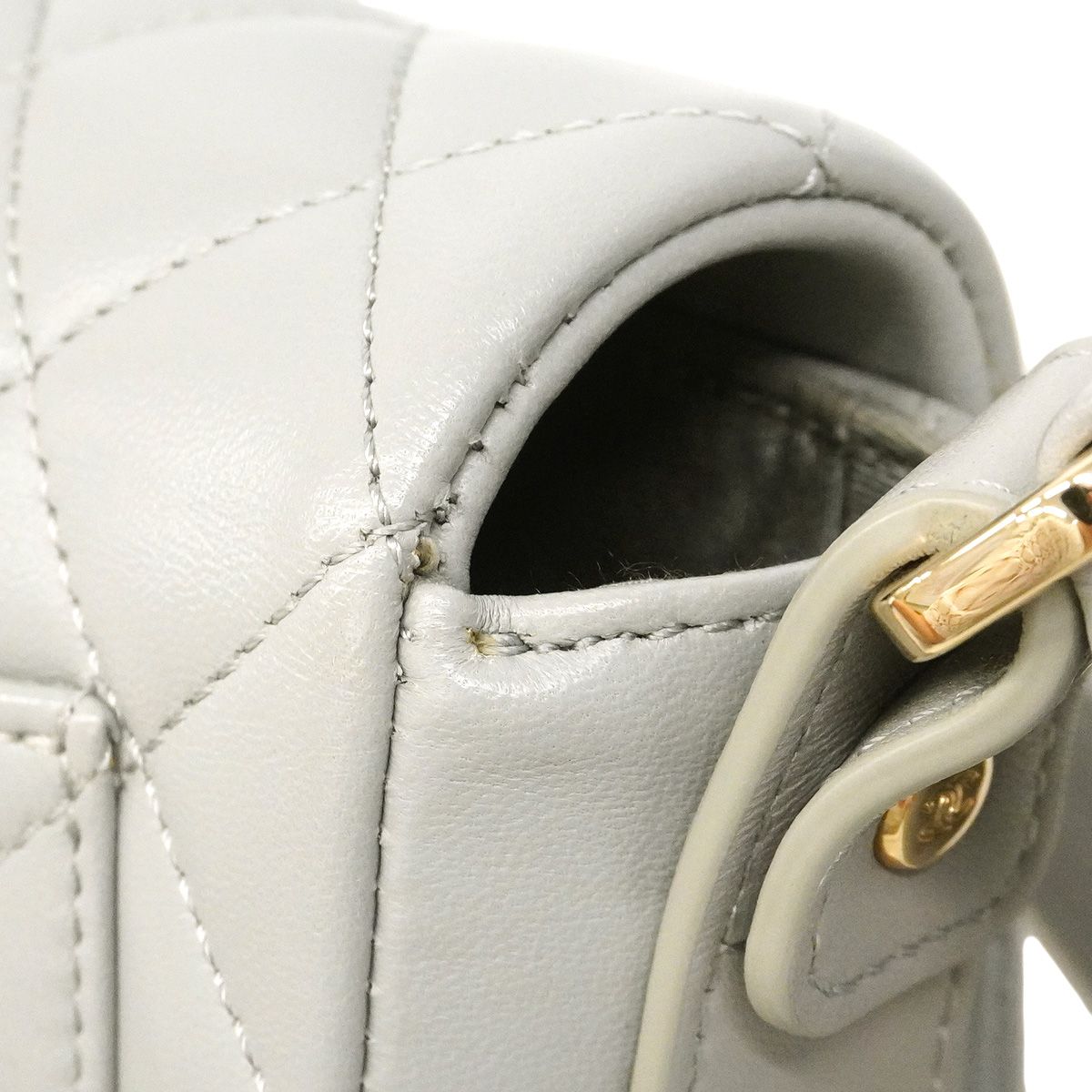 Chanel Shoulder Bag Quilted Lambskin Gray Champagne Gold — view 6