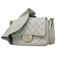 Chanel Shoulder Bag Quilted Lambskin Gray Champagne Gold