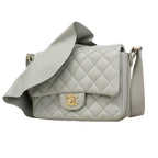 Chanel Shoulder Bag Quilted Lambskin Gray Champagne Gold