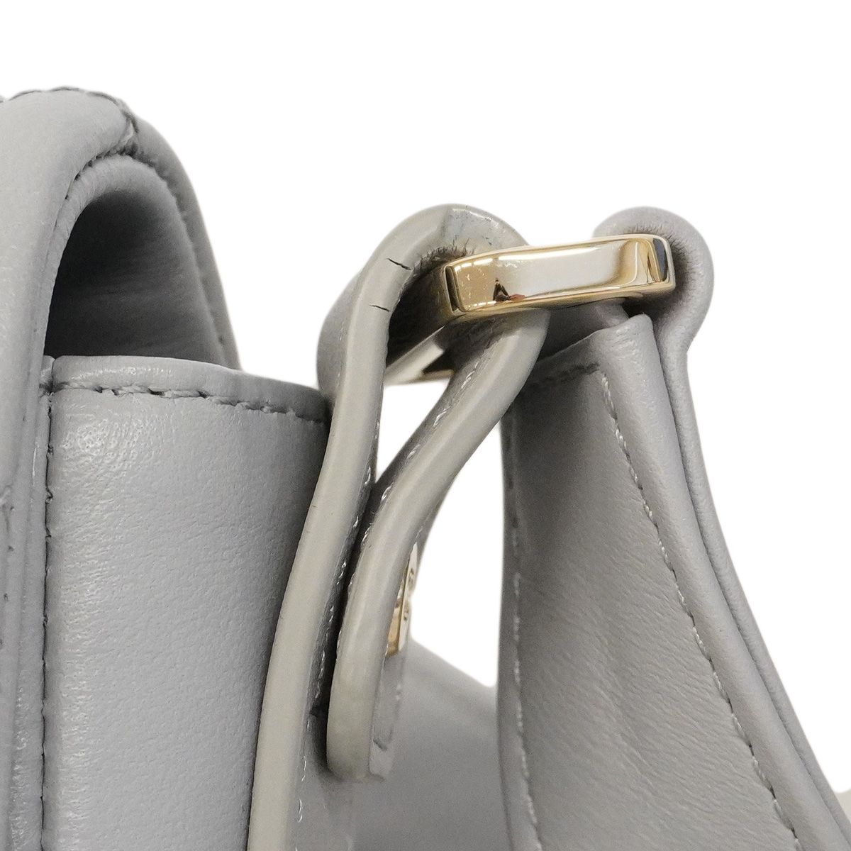 Chanel Shoulder Bag Quilted Lambskin Gray Champagne Gold — view 7