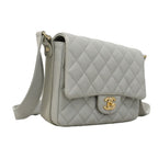 Chanel Shoulder Bag Quilted Lambskin Gray Champagne Gold — view 2