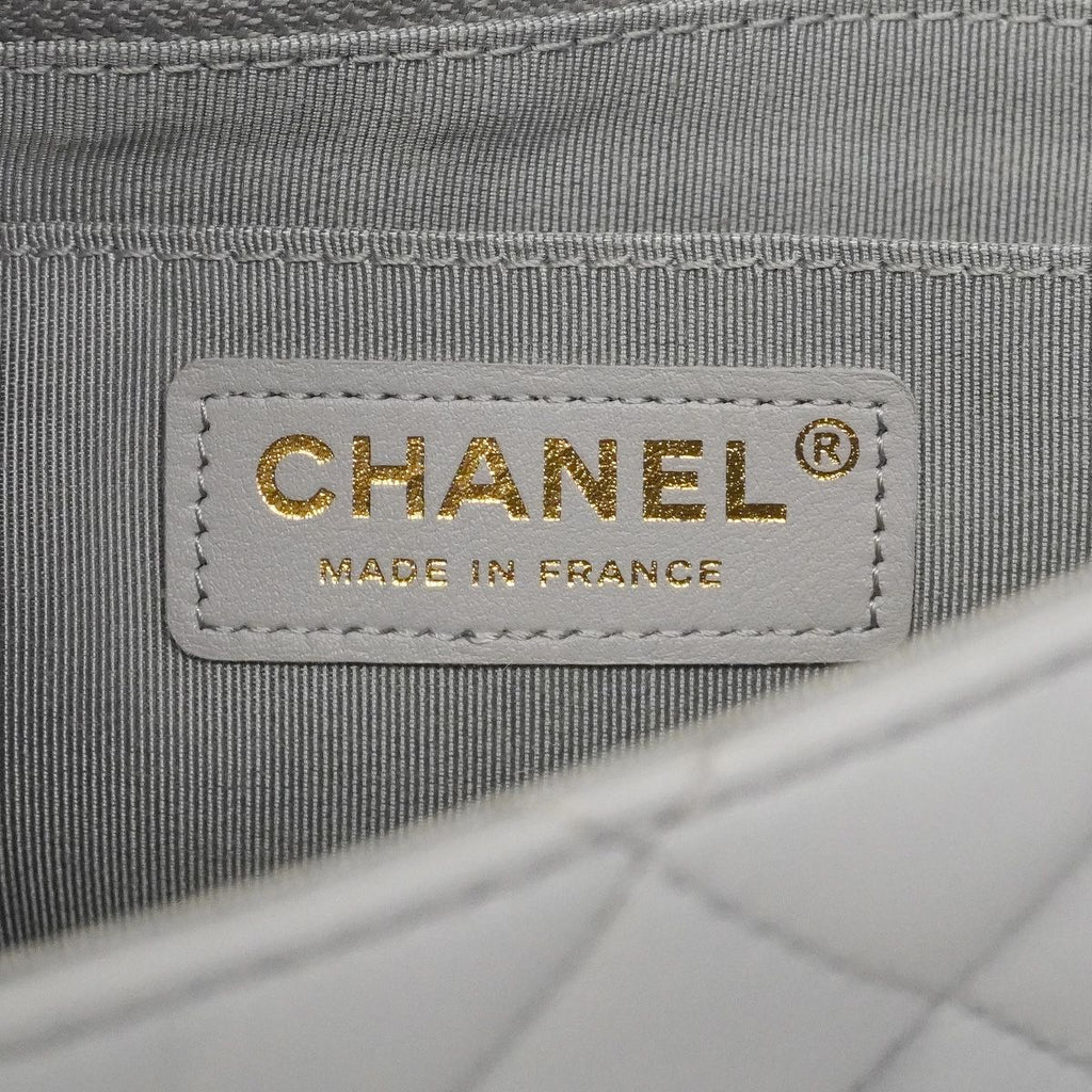 Chanel Shoulder Bag Quilted Lambskin Gray Champagne Gold — view 5