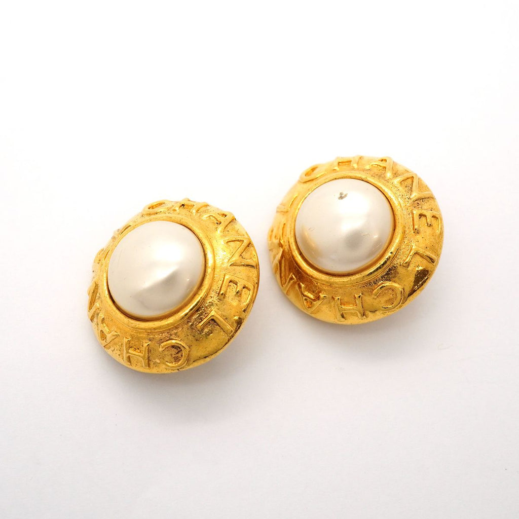 Chanel Earrings Vintage Logo Gold Plated Faux Pearl — view 2