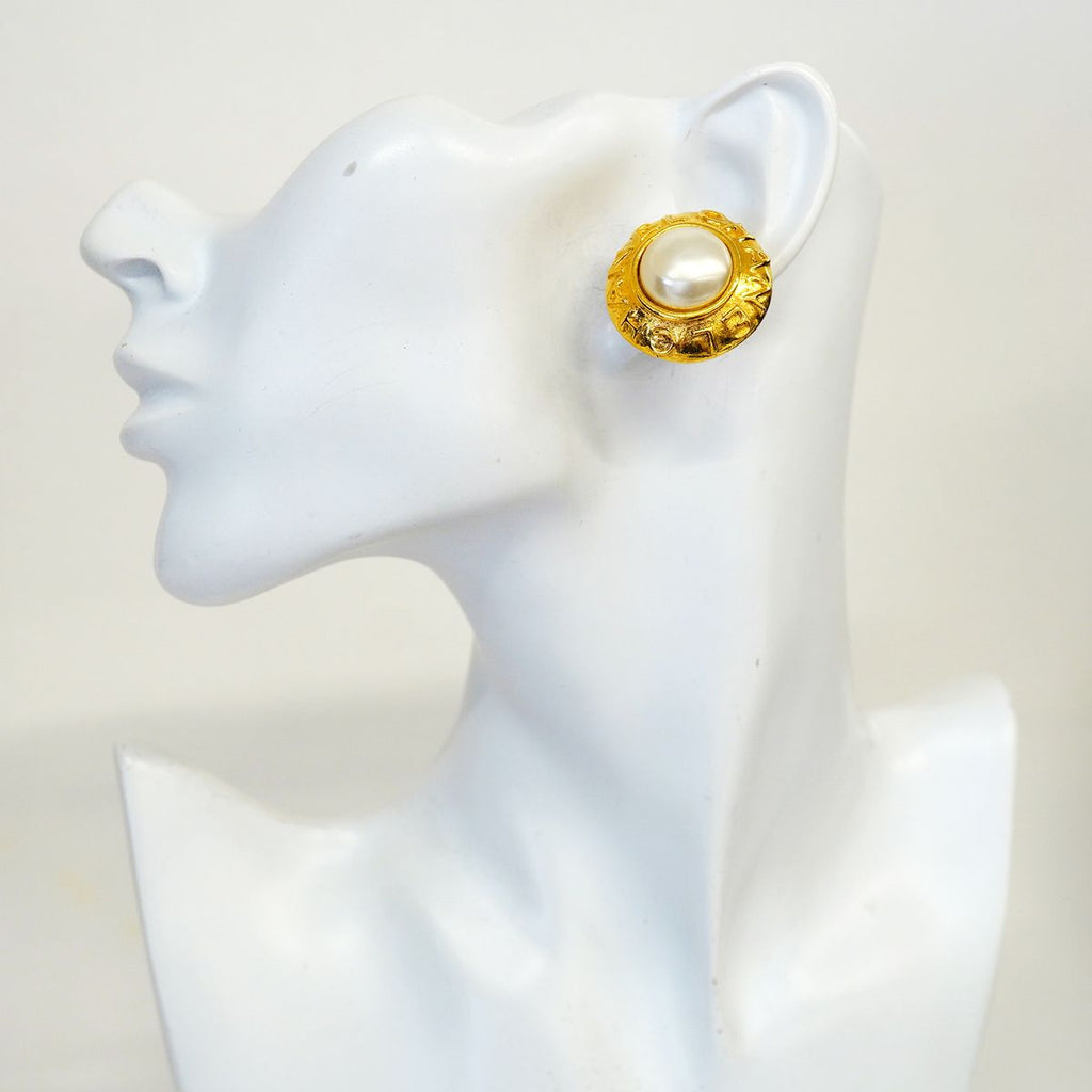 Chanel Earrings Vintage Logo Gold Plated Faux Pearl — view 5