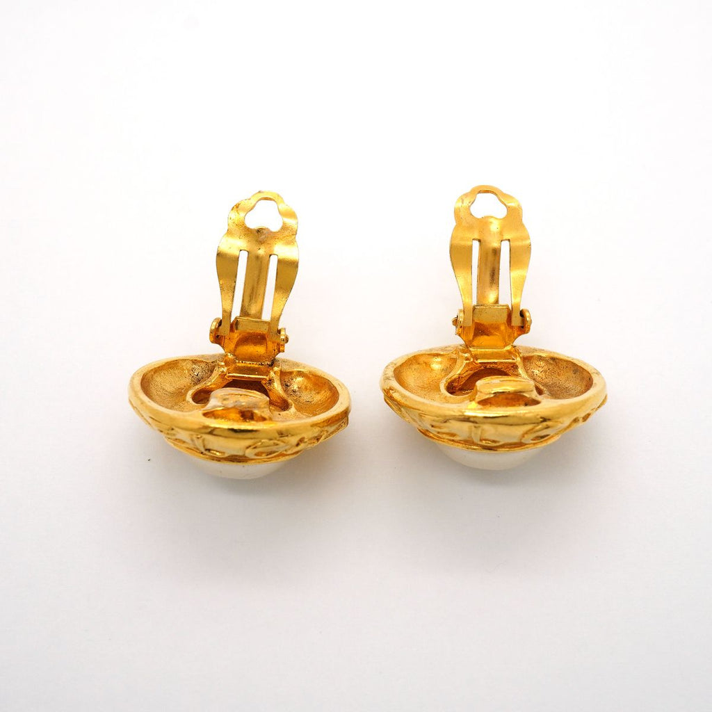 Chanel Earrings Vintage Logo Gold Plated Faux Pearl — view 7