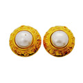 Chanel Earrings Vintage Logo Gold Plated Faux Pearl