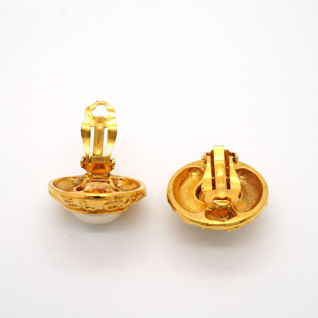 Chanel Earrings Vintage Logo Gold Plated Faux Pearl — view 3