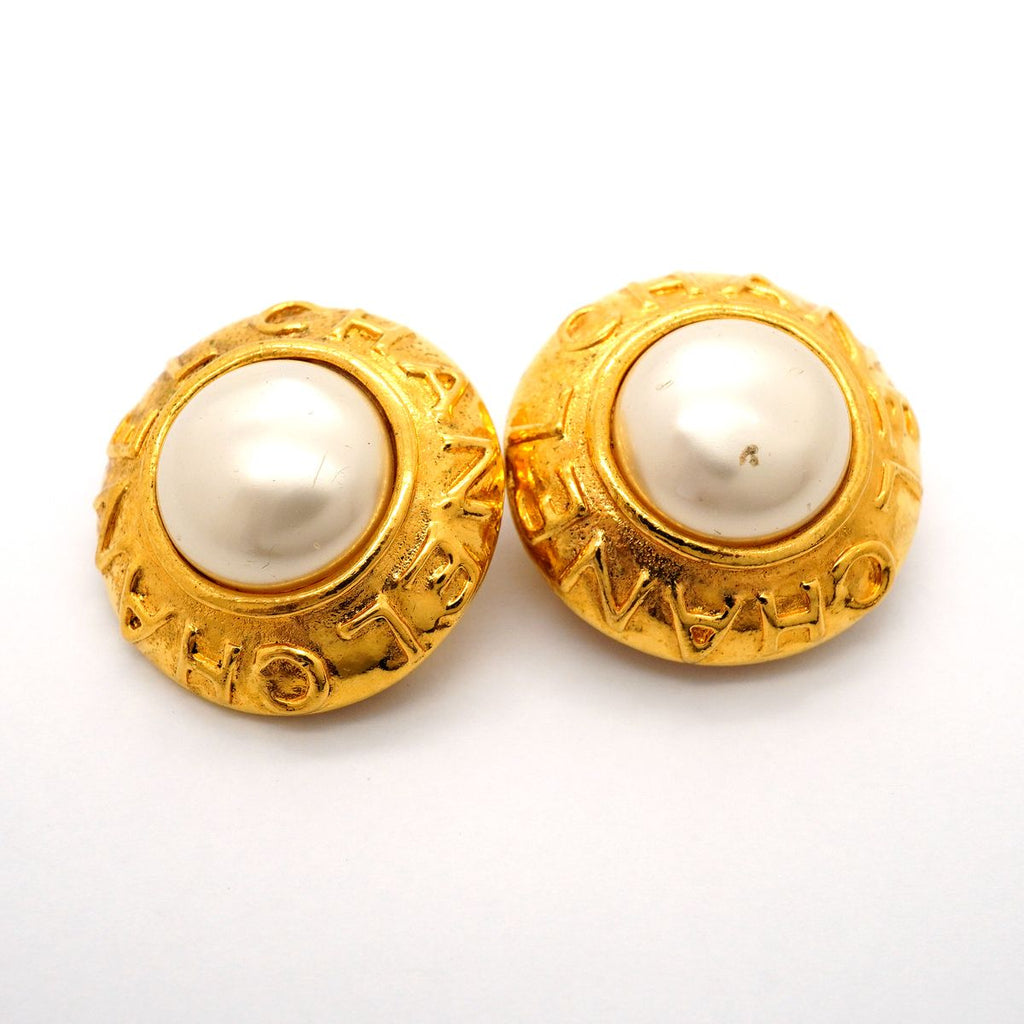 Chanel Earrings Vintage Logo Gold Plated Faux Pearl — view 8
