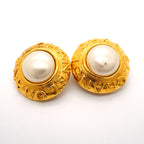 Chanel Earrings Vintage Logo Gold Plated Faux Pearl — view 8