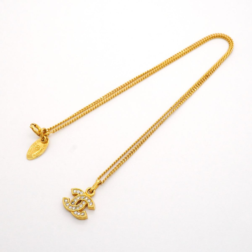 Chanel Necklace Vintage CC Logo Gold Plated Rhinestone — view 3
