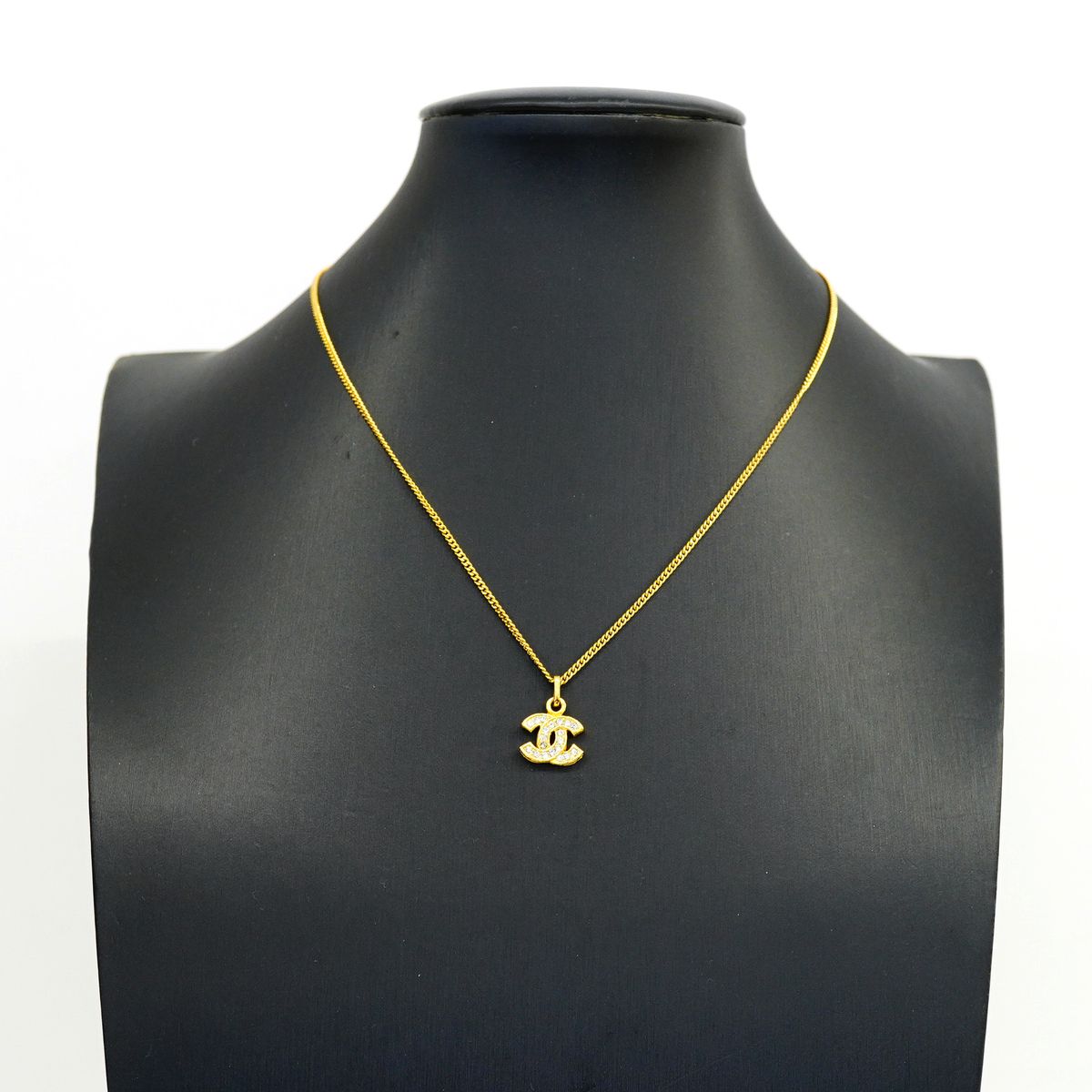 Chanel Necklace Vintage CC Logo Gold Plated Rhinestone — view 6