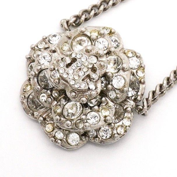 Chanel Necklace CC Logo Camellia Metal Rhinestone Silver — view 7