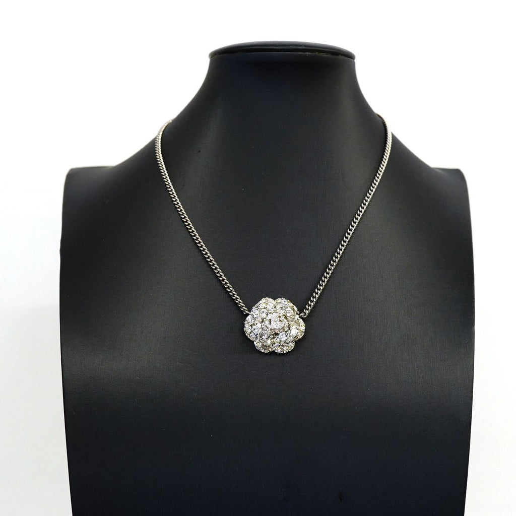 Chanel Necklace CC Logo Camellia Metal Rhinestone Silver — view 6