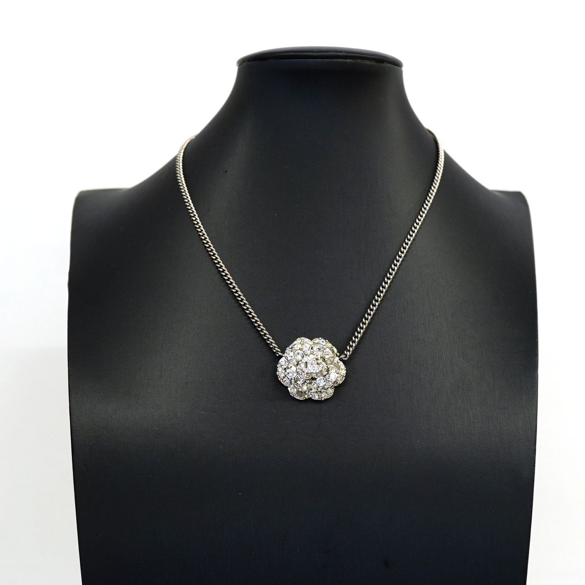 Chanel Necklace CC Logo Camellia Metal Rhinestone Silver — view 6