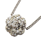 Chanel Necklace CC Logo Camellia Metal Rhinestone Silver
