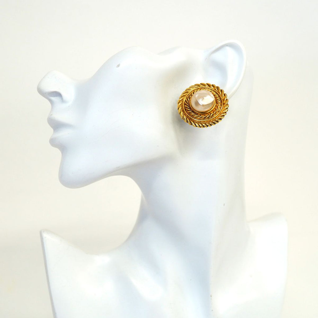 Chanel Earrings Vintage Round Circle Gold Plated Faux Pearl — view 5