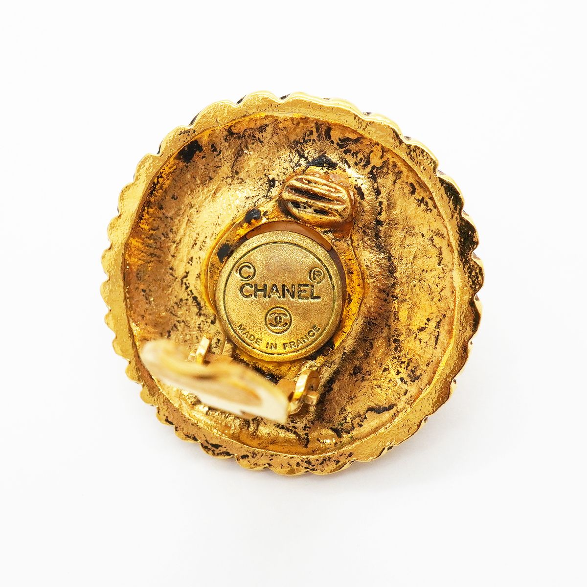 Chanel Earrings Vintage Round Circle Gold Plated Faux Pearl — view 4