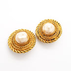Chanel Earrings Vintage Round Circle Gold Plated Faux Pearl — view 2