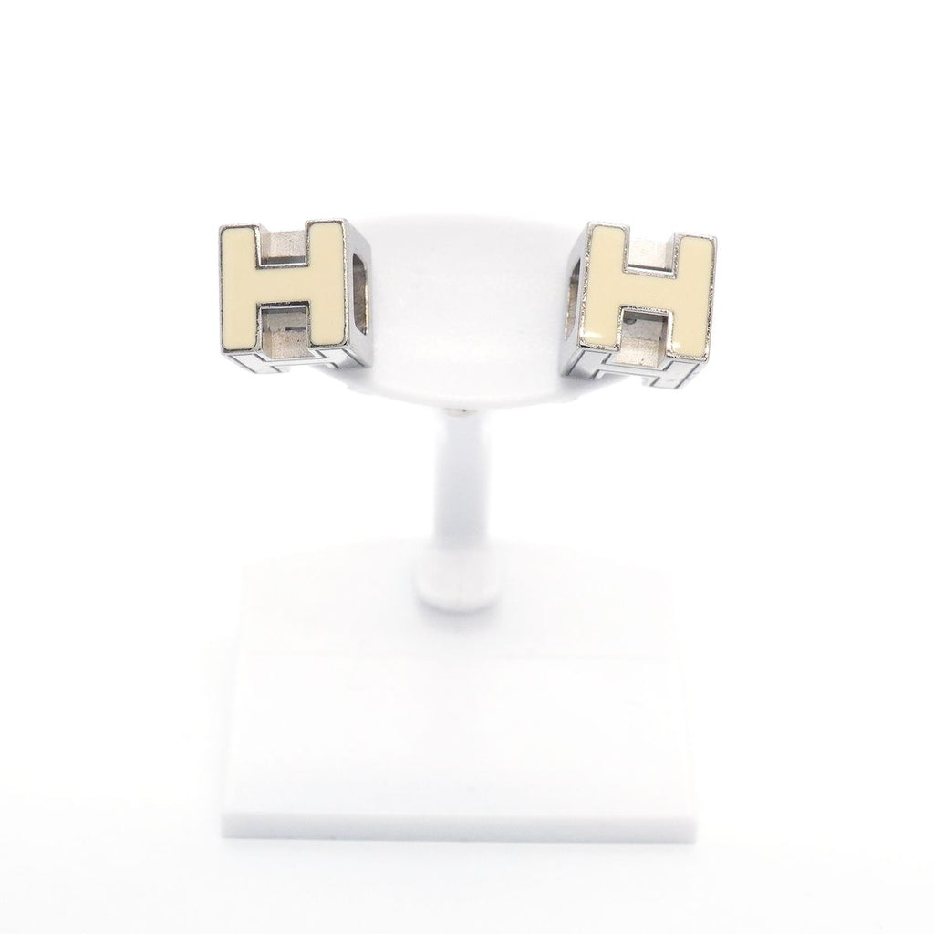 Hermes Earrings H Cube Cage D'h Metal Silver Ivory — view 2