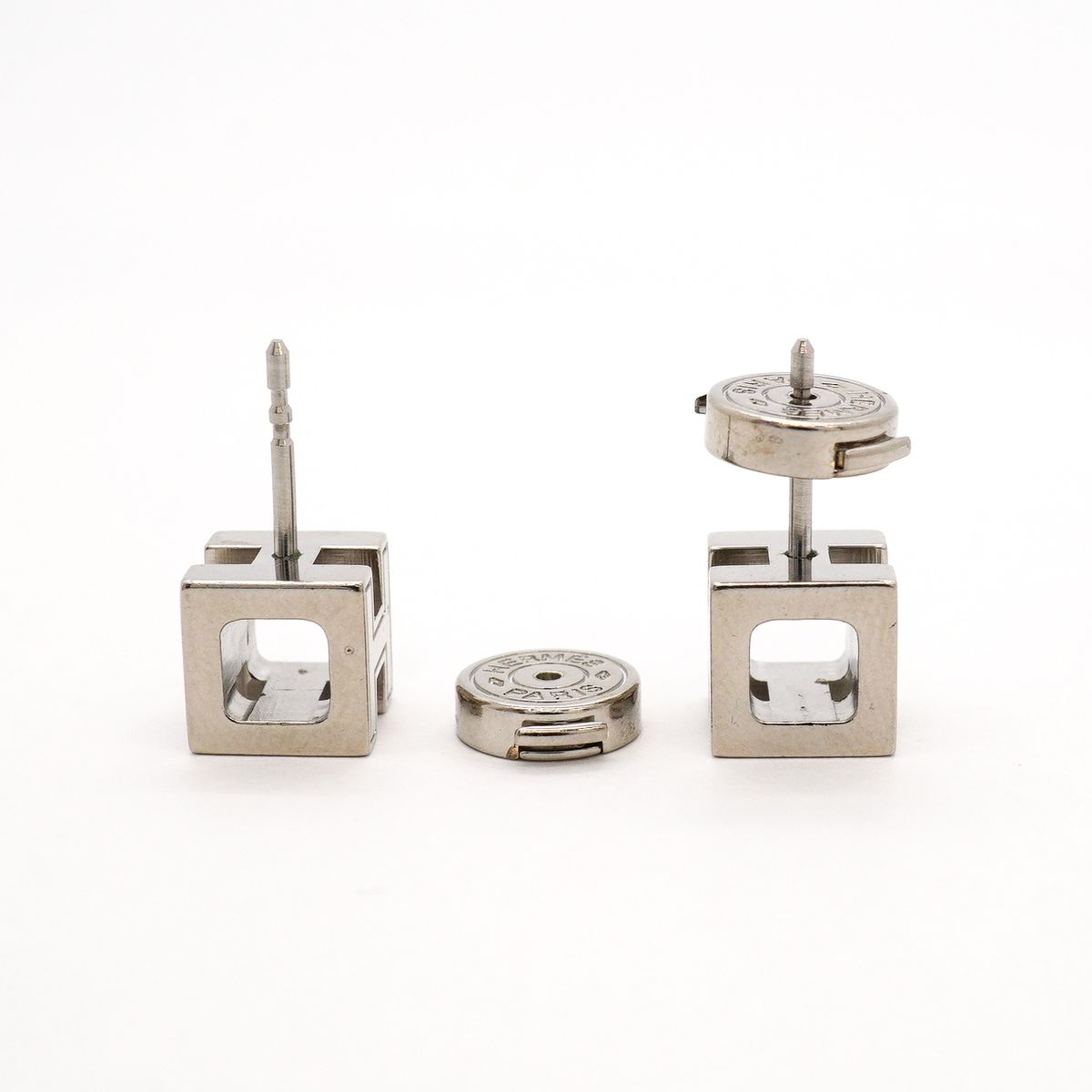 Hermes Earrings H Cube Cage D'h Metal Silver Ivory — view 3