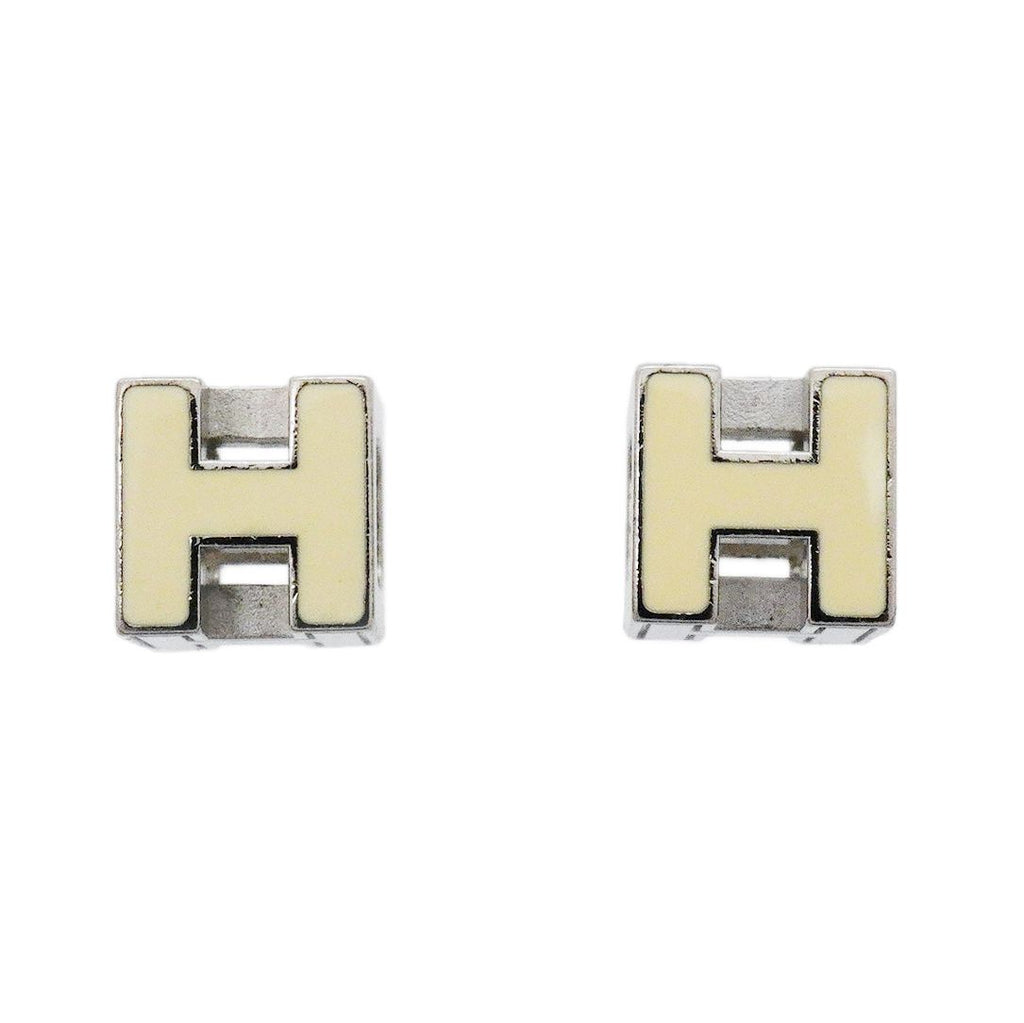 Hermes Earrings H Cube Cage D'h Metal Silver Ivory