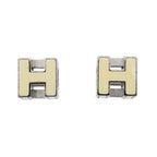 Hermes Earrings H Cube Cage D'h Metal Silver Ivory