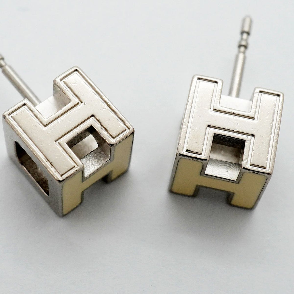 Hermes Earrings H Cube Cage D'h Metal Silver Ivory — view 7