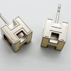 Hermes Earrings H Cube Cage D'h Metal Silver Ivory — view 7