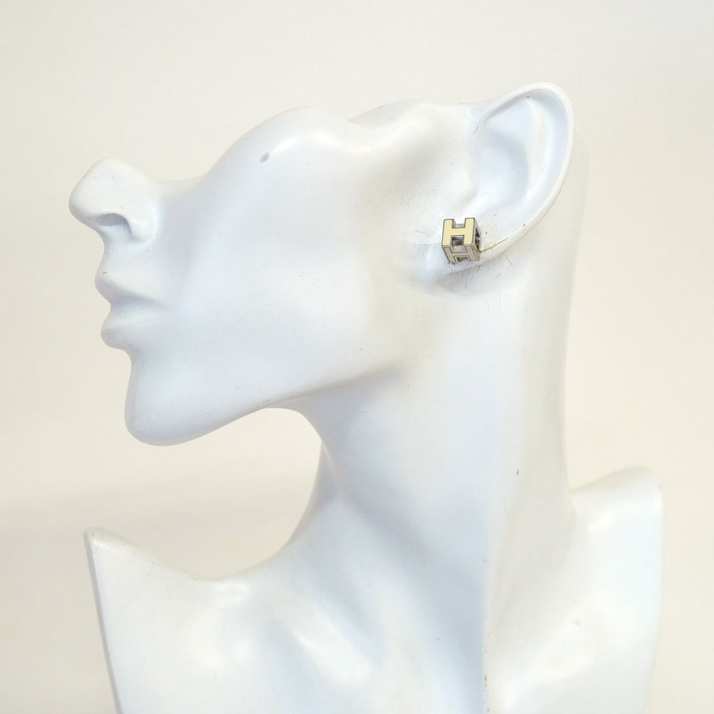 Hermes Earrings H Cube Cage D'h Metal Silver Ivory — view 5