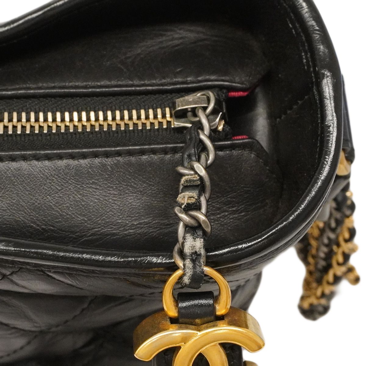 Chanel Shoulder Bag Gabrielle Leather Black Gold Silver — view 8