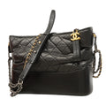 Chanel Shoulder Bag Gabrielle Leather Black Gold Silver