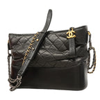 Chanel Shoulder Bag Gabrielle Leather Black Gold Silver