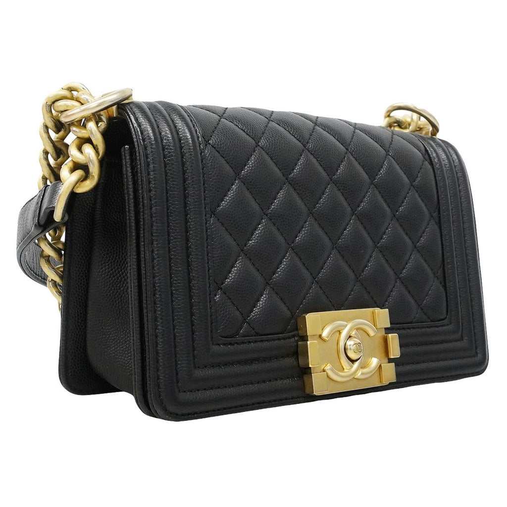 Chanel Shoulder Bag Boy Caviar Leather Black Gold — view 2