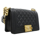 Chanel Shoulder Bag Boy Caviar Leather Black Gold — view 2