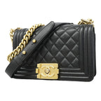 Chanel Shoulder Bag Boy Caviar Leather Black Gold
