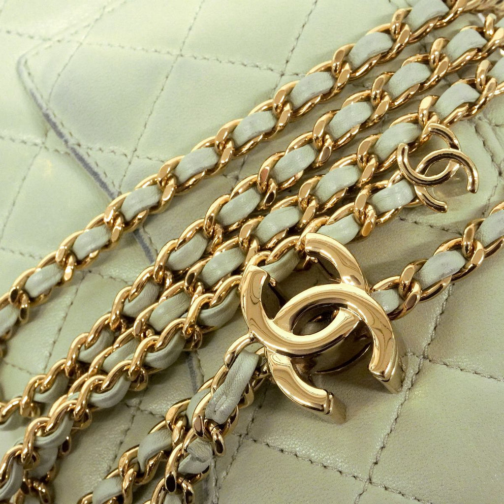 Chanel Shoulder Bag Mini Quilted Lambskin Green Champagne Gold — view 8