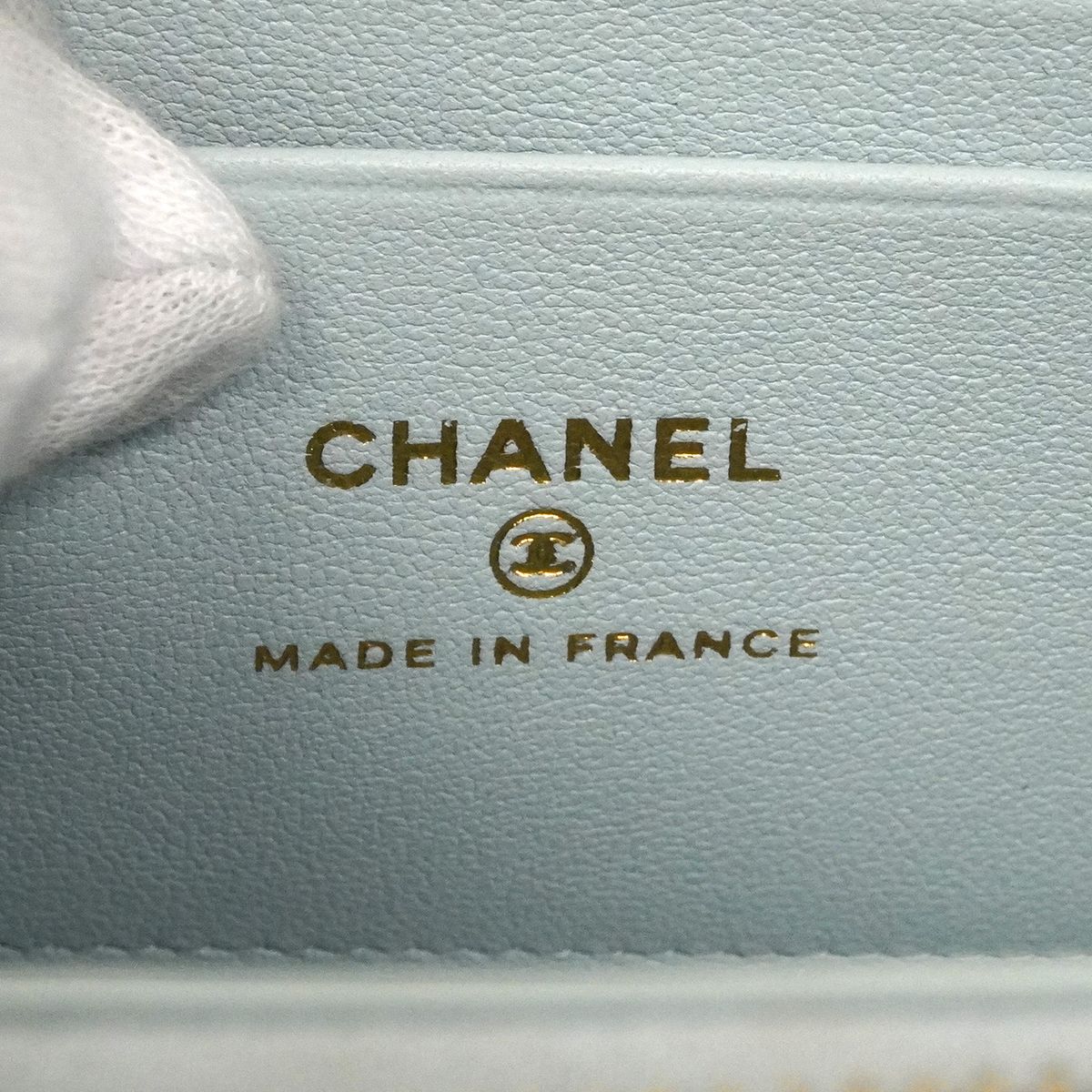 Chanel Vanity Bag Quilted Lambskin Sky Blue Champagne Gold 2-Way Bag — view 5