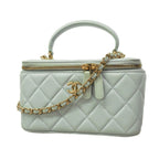 Chanel Vanity Bag Quilted Lambskin Sky Blue Champagne Gold 2-Way Bag