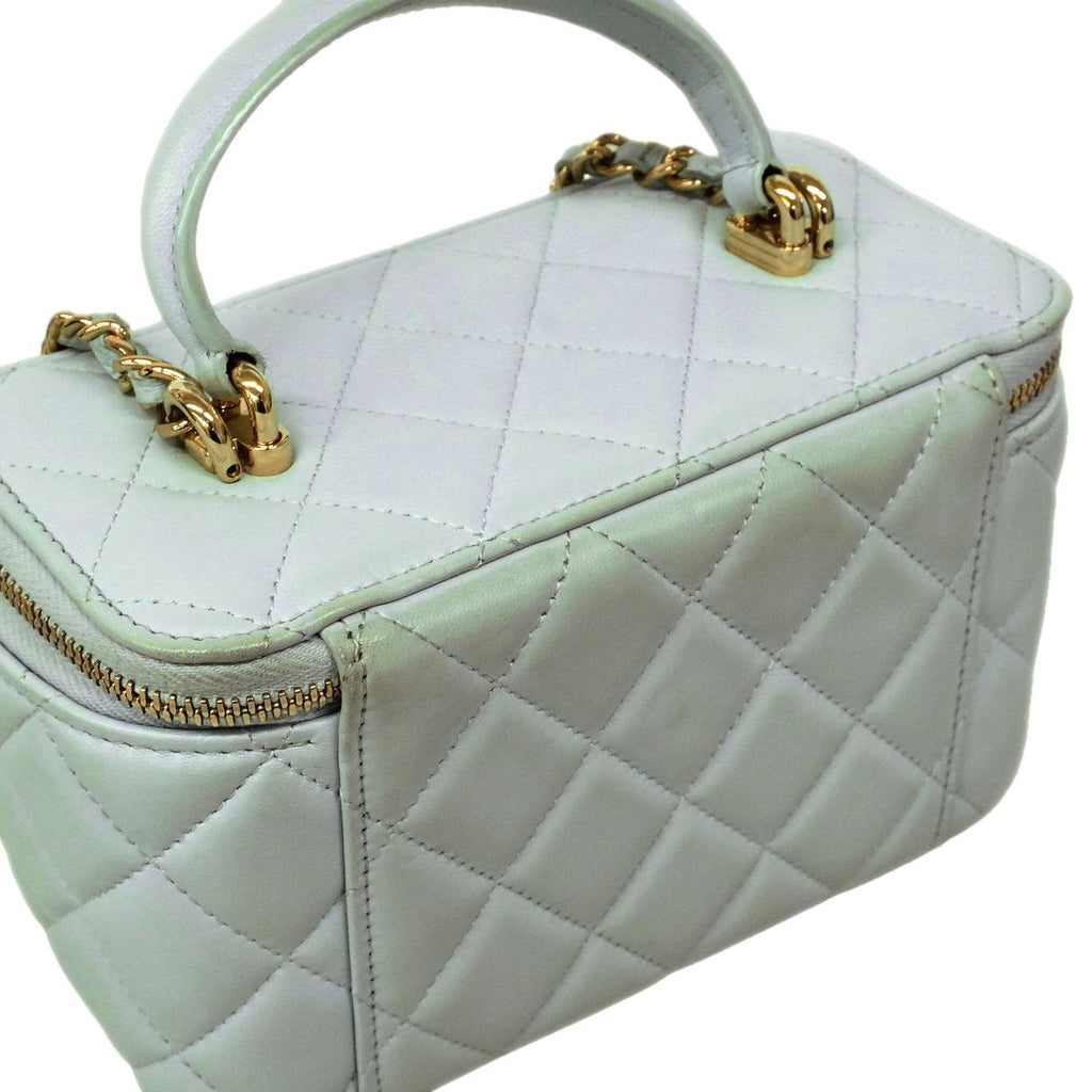 Chanel Vanity Bag Quilted Lambskin Sky Blue Champagne Gold 2-Way Bag — view 7