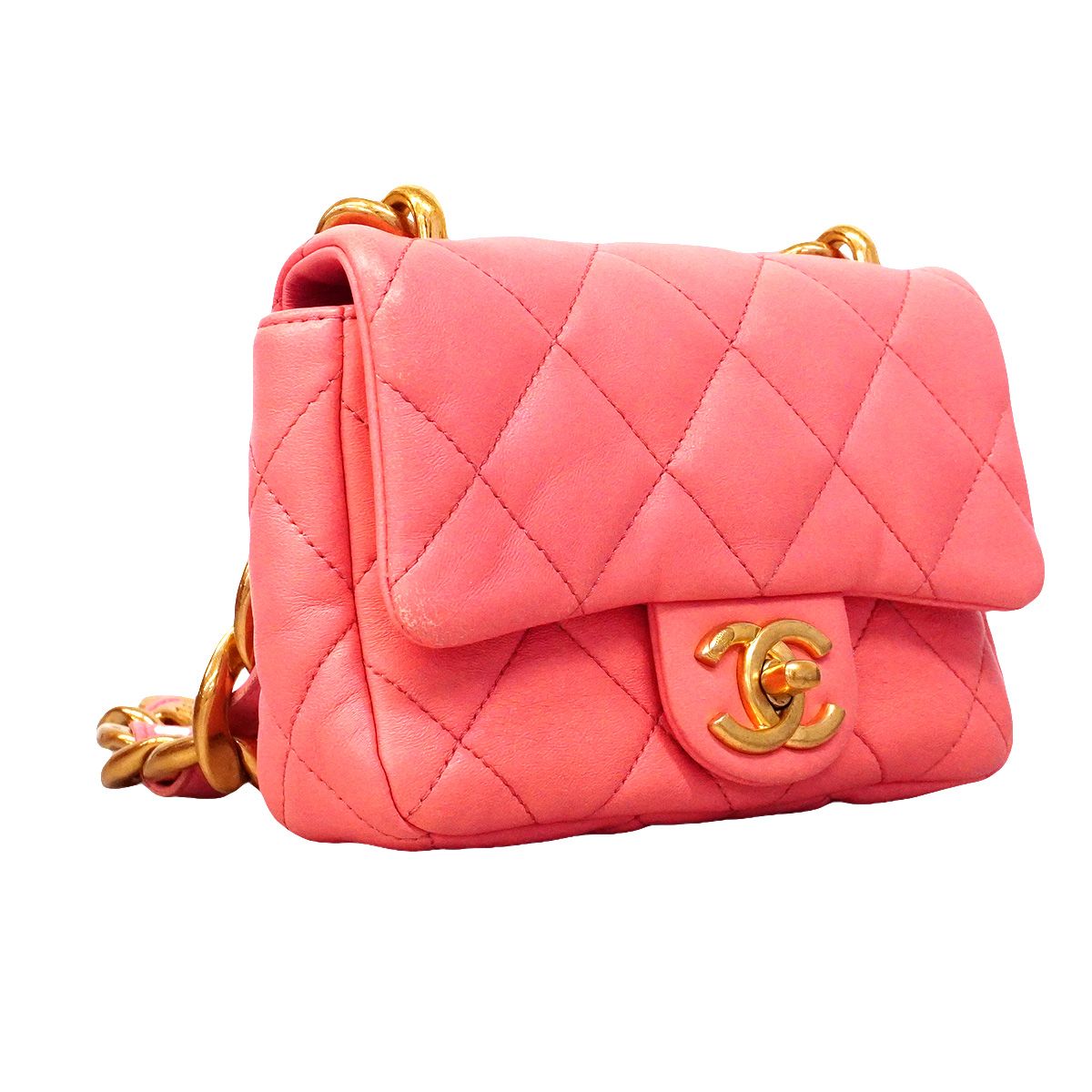 Chanel Shoulder Bag Quilted Lambskin Pink Gold — view 2