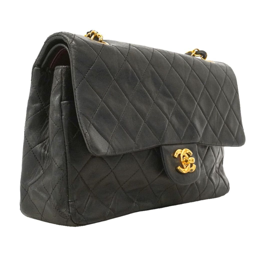 Chanel Shoulder Bag Quilted Lambskin Black Gold — view 2